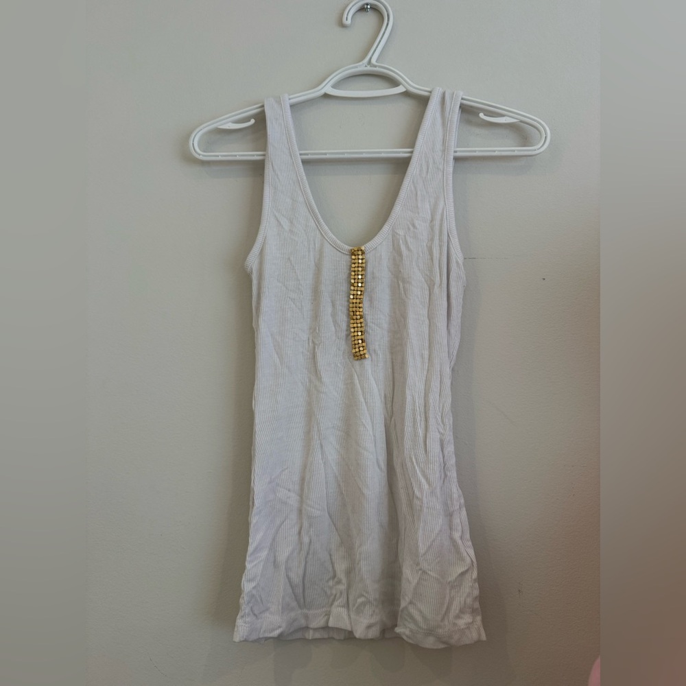 Bebe White Tank Top with Gold Detail